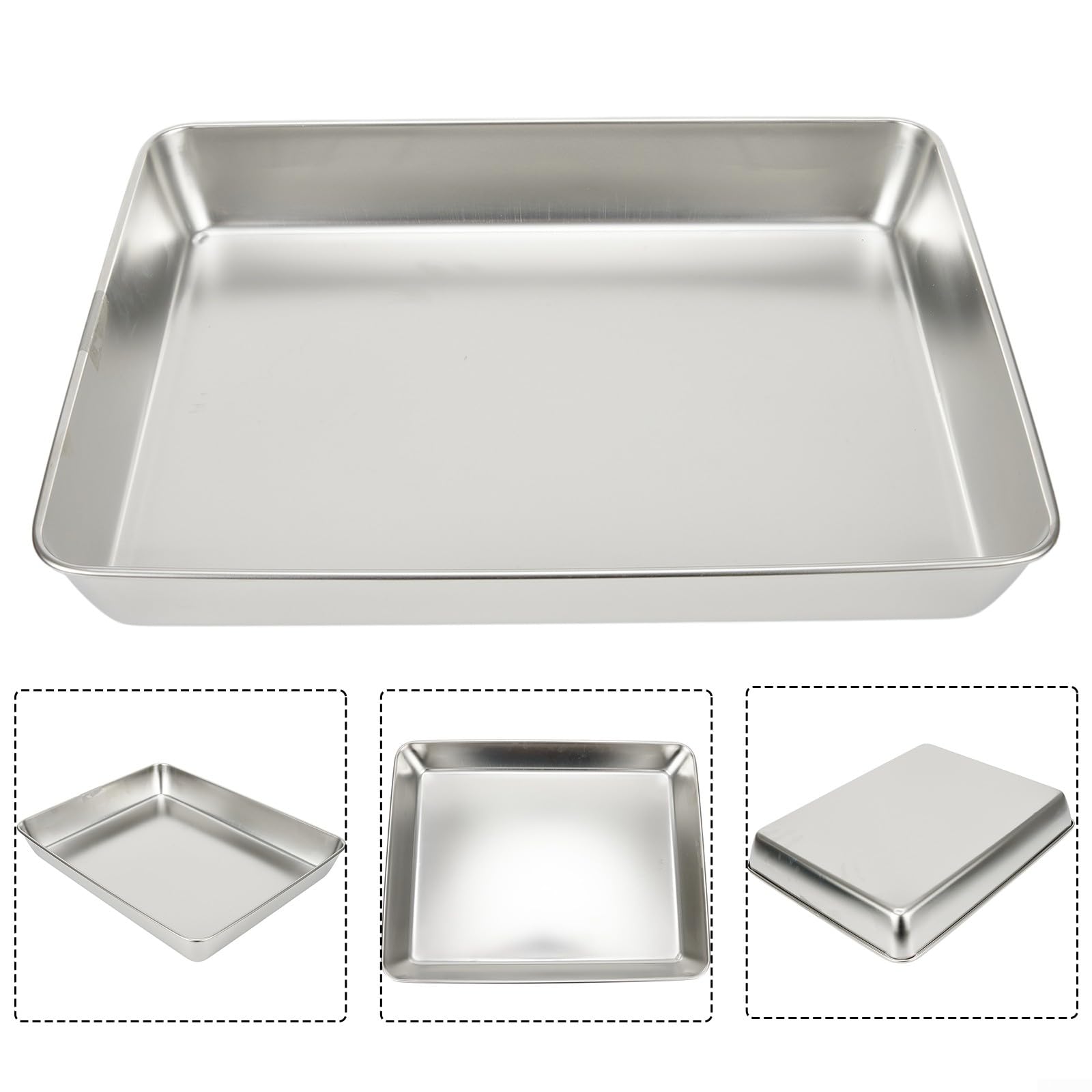 Bandeja rectangular apta para lavavajillas en acero inoxidable que mantiene tu horno ordenado (40 x 35 x 5.5)