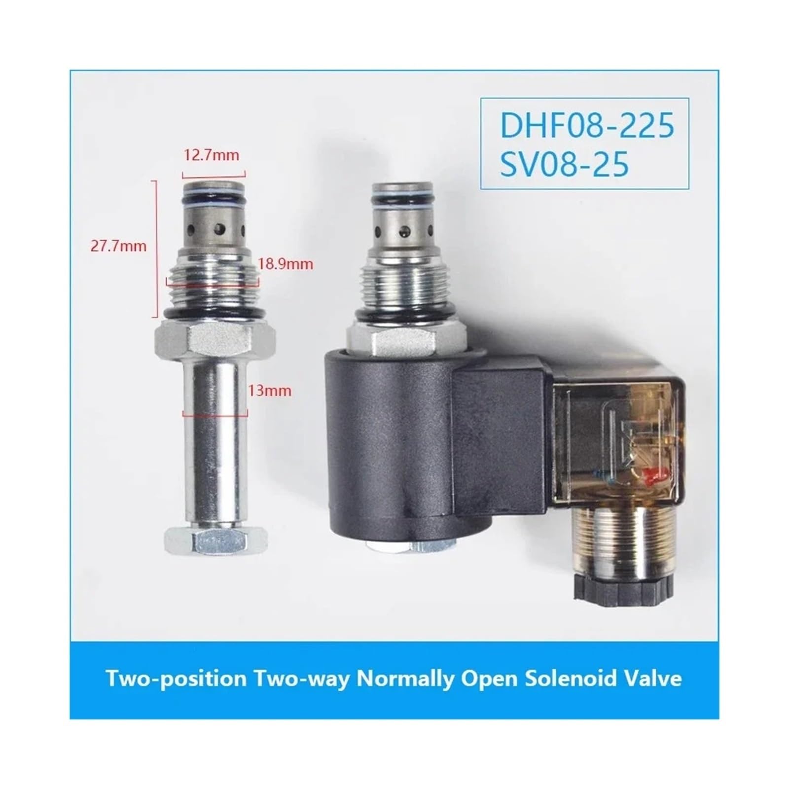 Zawór elektromagnetyczny utrzymujący ciśnienie z gwintowanym wkładem hydraulicznym normalnie otwarty 2-drożny i 2-pozycyjny DHF08-225 SV08-25 SV08-22(SV08-25 szpula AC220V)