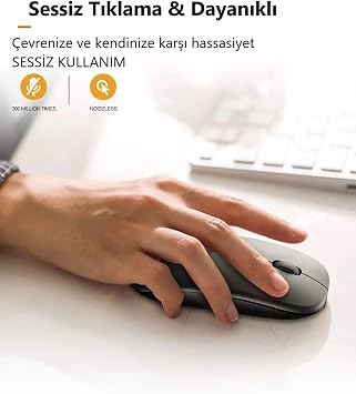 Honor Pad 9 Tablet İçin Uyumlu Bluetooth Şarjlı 2.4Ghz Kablosuz Mouse Sessiz Tıklama Slim Dual Mode Siyah