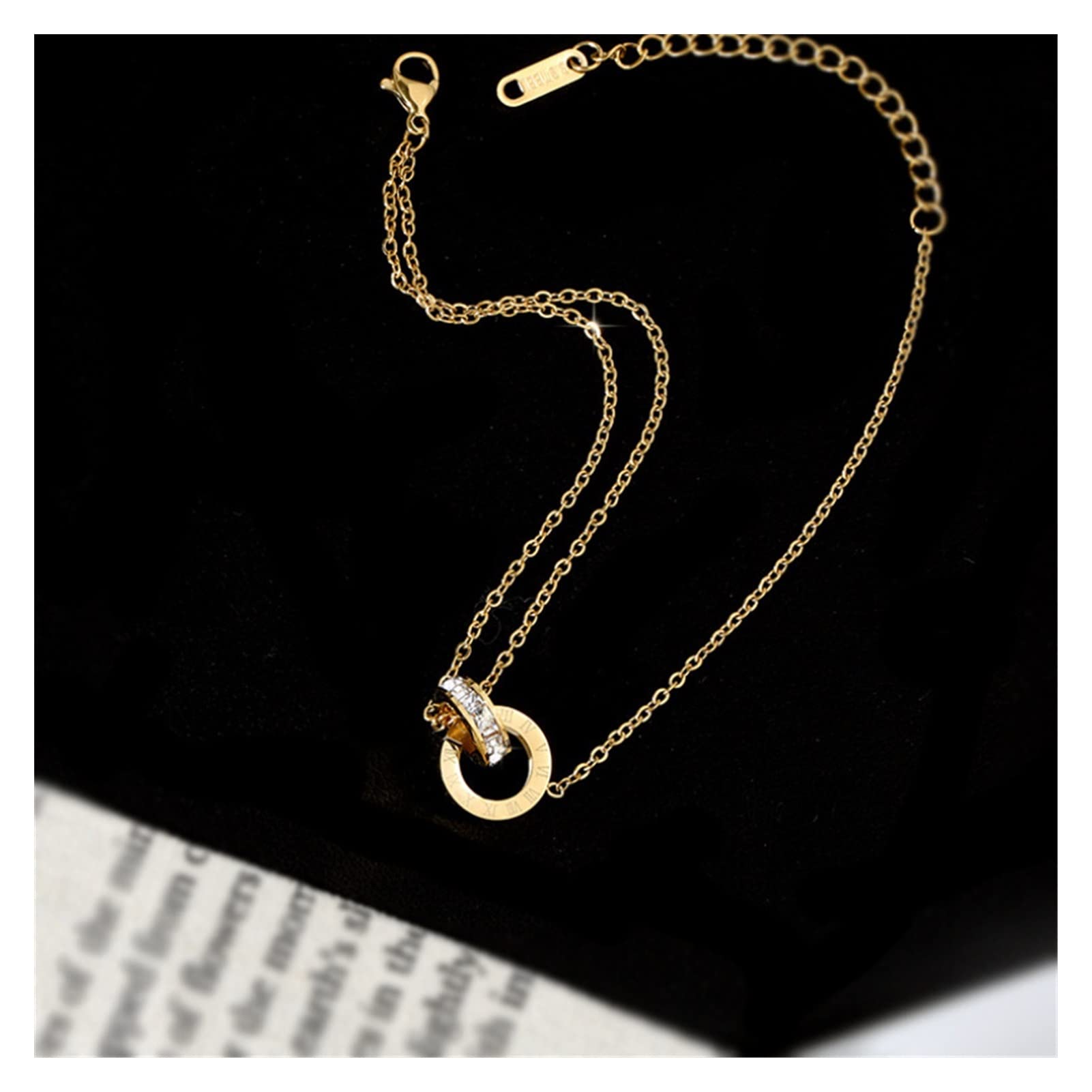 Tobilleras/Tobilleras Joyería de Moda Zircon Incrustado Adornos de Tobillo Redondo Charm Chain Tobillera para Mujeres Pulseras de Tobillo (Color : Gold)