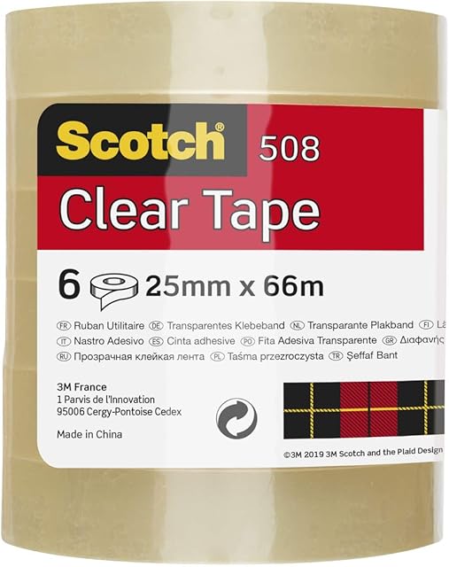 Scotch Clear Tape, Pack of 6 Rolls, 25 mm x 66 m - Strong and Sticky Tape for General Purpose Wrapping, Sealing and Mending