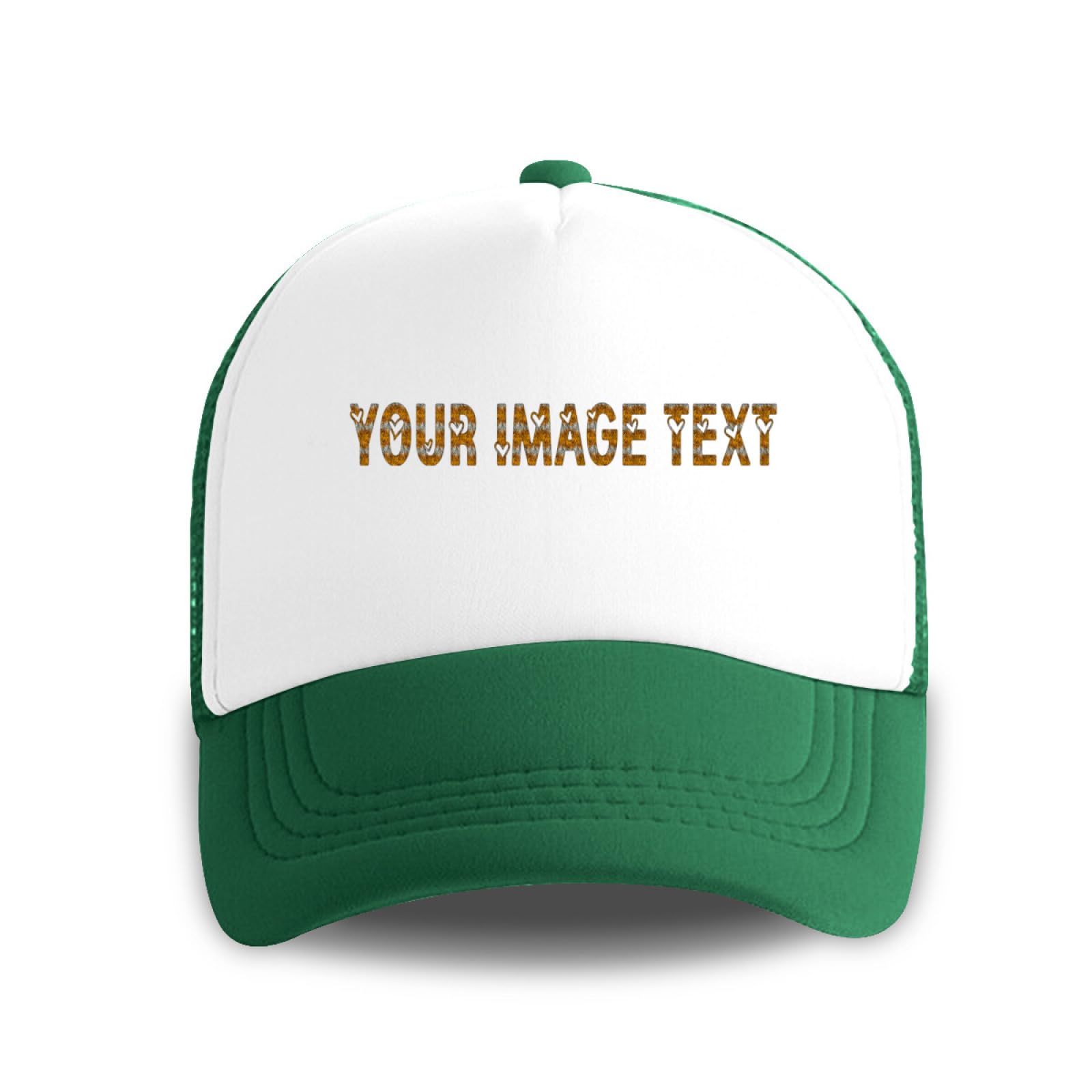 Miujonvy Unisex Green Trucker Cap With Mesh Back Customized Image With Text Adjustable Snapback Grid Cap
