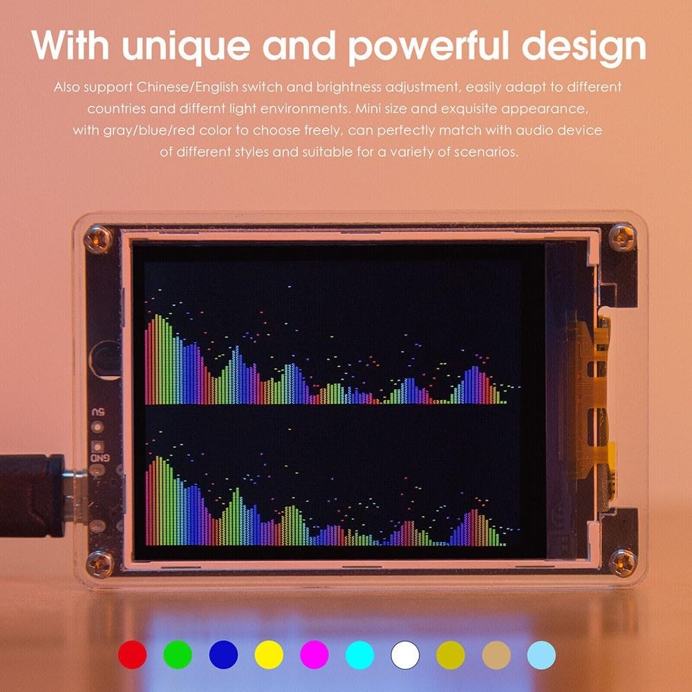 Schallpegelmesser und Musik für Spektrumanalysator, Uhr mit Dual-Audio-Eingang, Mikrofon und Line-Kompatibilität für Studio, Büro und Auto-Audio