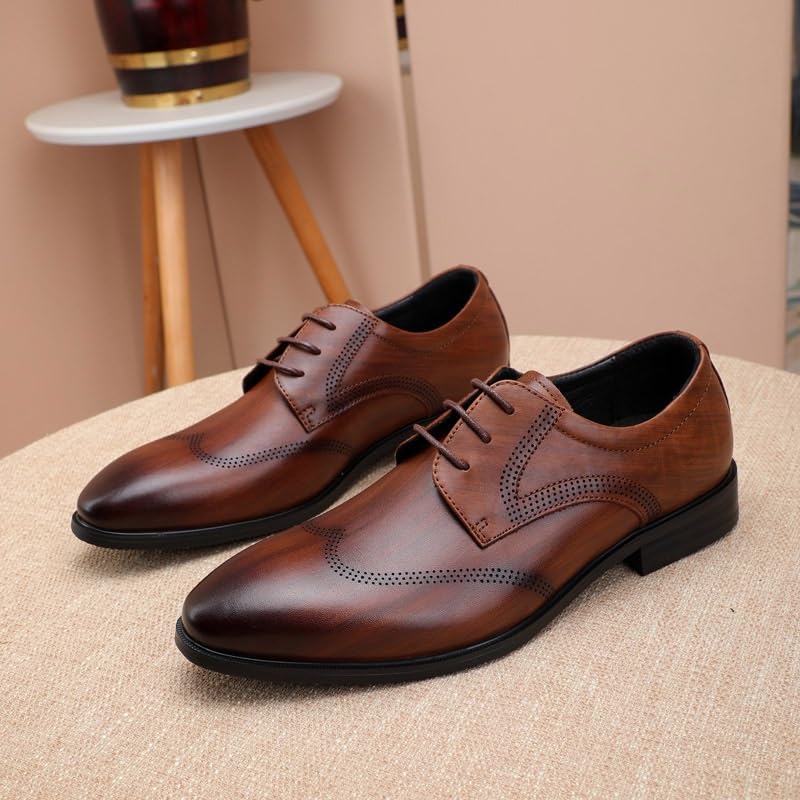 Men's Pointed Toe Tuxedo Dress Shoes Fashion Slip-On Anti-Slip Mid Chunky Heels Formal Dress Loafers for Men Low Top Work Dress Shoes3