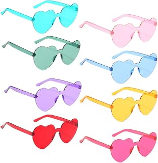 jojofun 8Pcs Rimless Sunglasses Heart Shaped Glasses Party Eyeglasses, Frameless Glasses Candy Color Eyewear, Random Style