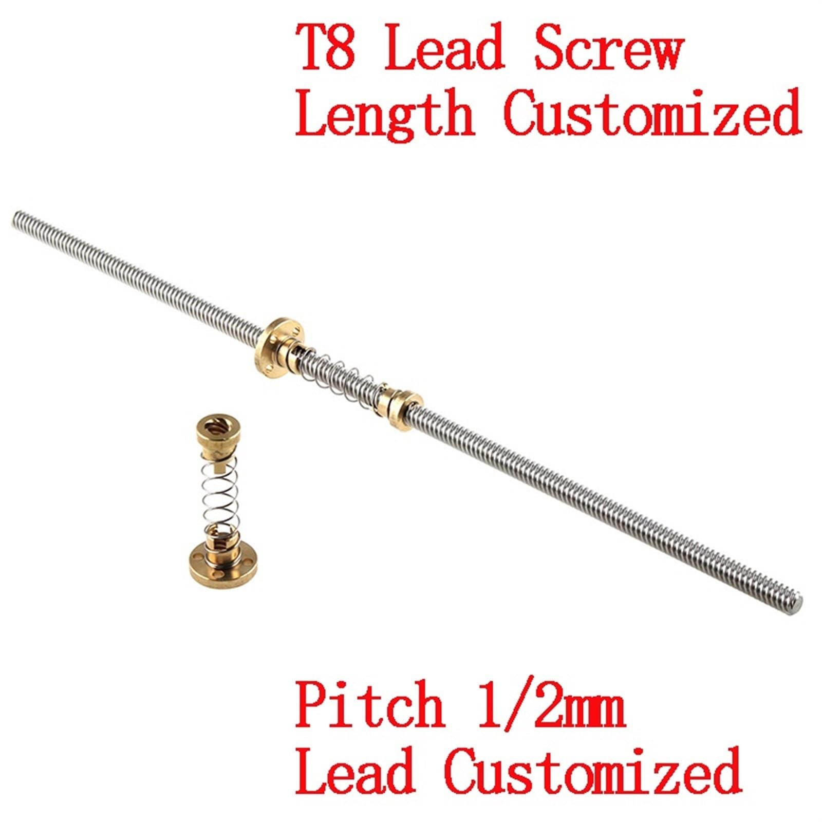 ELLANA Threaded Backlash 1mm 2mm Pitch Tr8x2 Trapezoidal Thread Lead Screw T8 Lead Screw with T8 Anti Backlash Spring Load Nut Screw trapezoidal (Color : 300mm, Size : Pitch 1mm Lead 1mm)