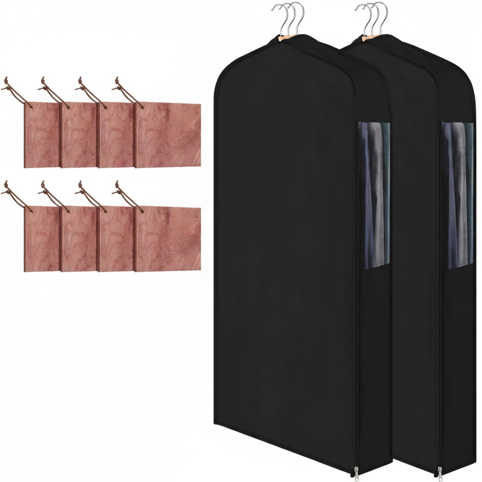 Cotton Garment Bags with 8 Cedar Blocks, 2 Sets, 40 x 24 x 6 in, Black