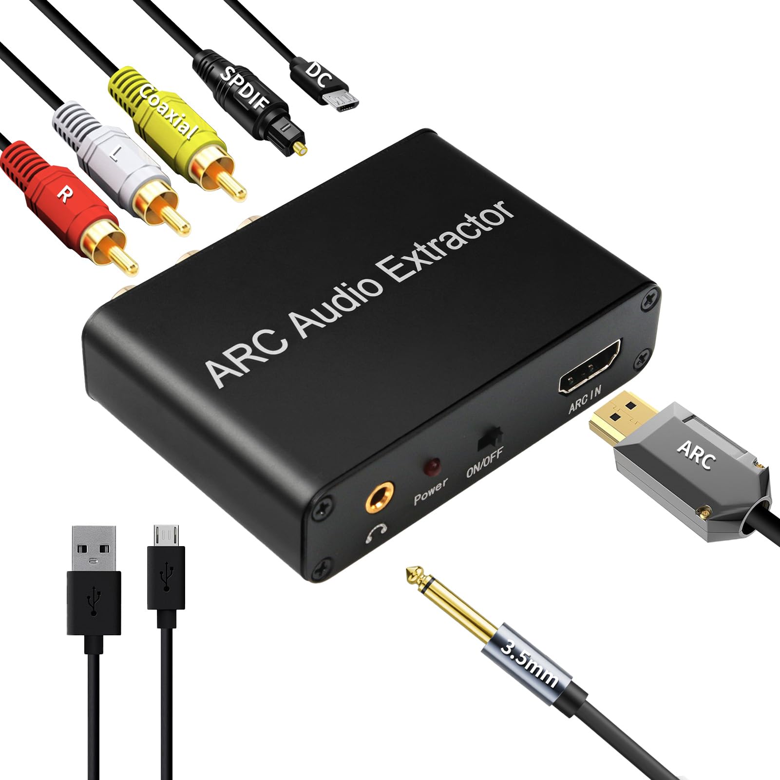 HDMI Audio Extractor 192 KHz Convertisseur DAC HDMI ARC Audio Extracteur vers Optical Toslink SPDIF Coaxial Stéréo Aux RCA L/R 3,5 mm Jack pour TV Casque Soundbar Home Cinéma