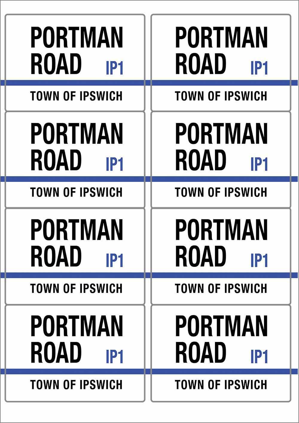 Ozorath Multicolor Portman Road Ip1 Town Of Ipswich Road Sign Rectangular Matt Paper Stickers A4 Sheet Of 8 (Each Sticker Is 99Mm X 68Mm)
