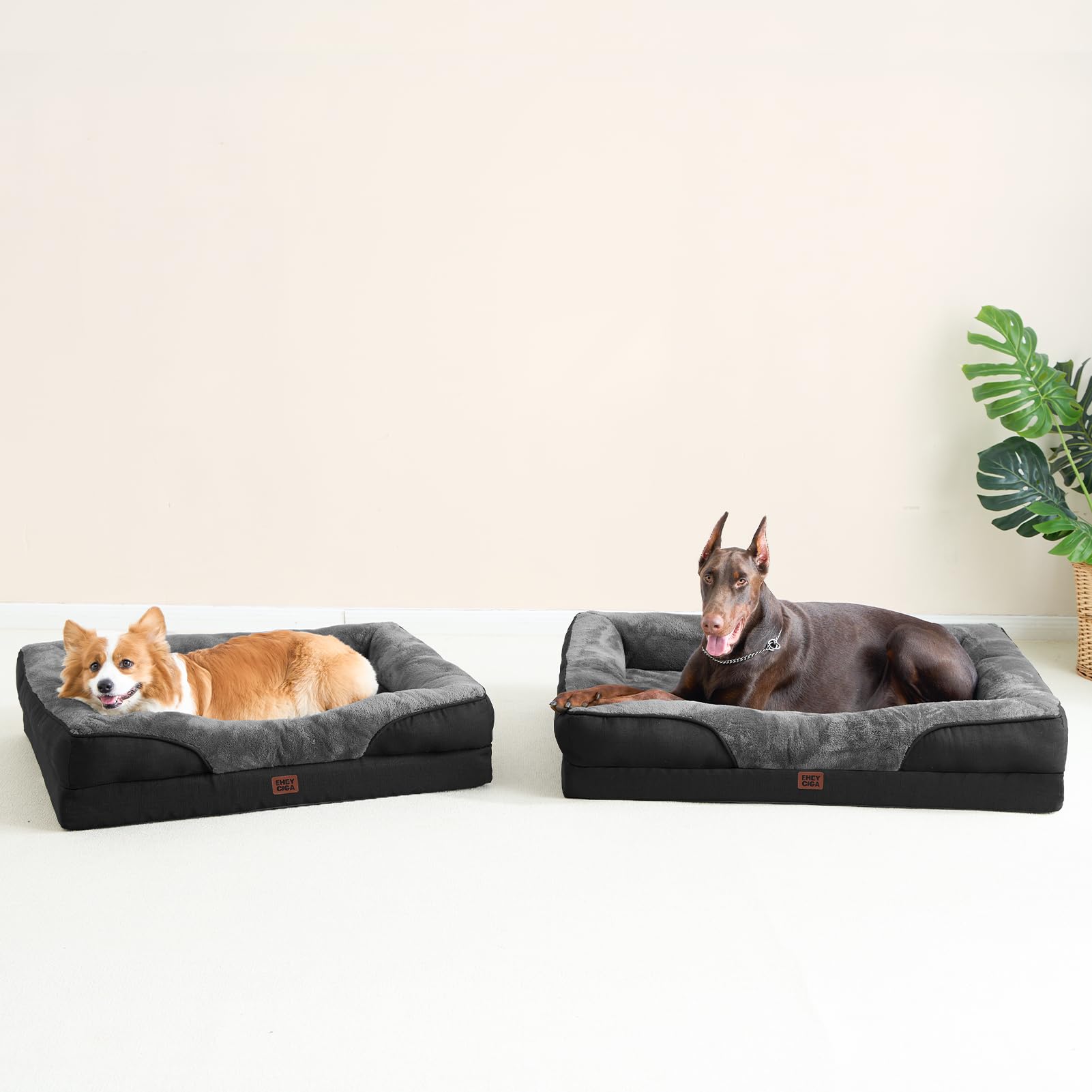 EHEYCIGA Mousse Mémoire Panier Chien XXL Orthopédique, Canapé pour Chien Grande Taille Déhoussable Lavable, Coussin Chiens Antidérapant & Imperméable, 132x104x20 cm Gris foncé/Noir