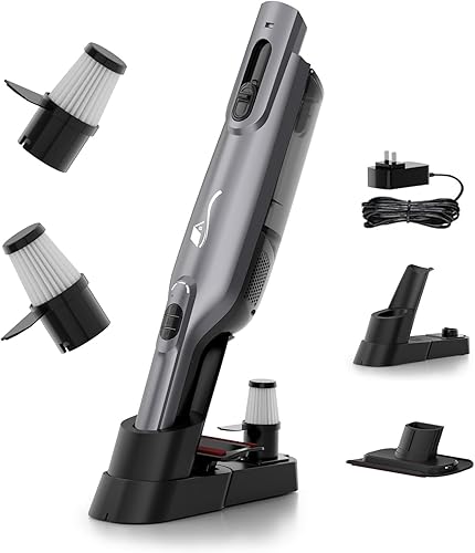 Aspiradora de mano inalámbrica, aspiradora de mano portátil ligera con luz LED, aspiradora de mano recargable con base de carga, potente succión