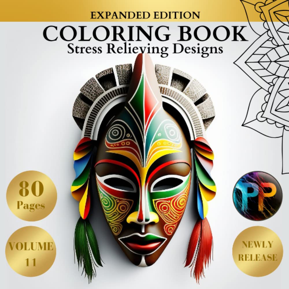 COLORING BOOK African Mask: COLORING BOOK African Mask Stress Relieving Designs