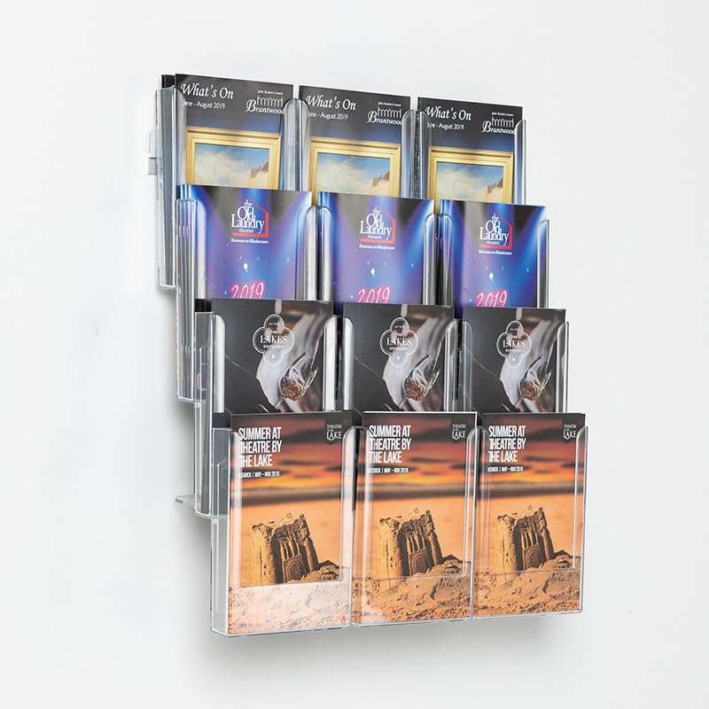 Expanda-stand Leaflet Holder | Brochure Display Dispenser | Wall Mounted | Coloured 12 x A5 pockets Clear | Complete Visibility allows easy browsing | Promote activities, services and events