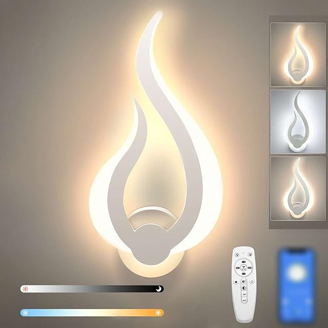Lightess Dimmable Led Wall Light 2.4G Remote / App Control Stepless Dimming Wall Lamp 2700k-6500k Color Adjustable Wall Light with Memory Timer Function for Living Room Hotel Bedroom - 10W Right Part