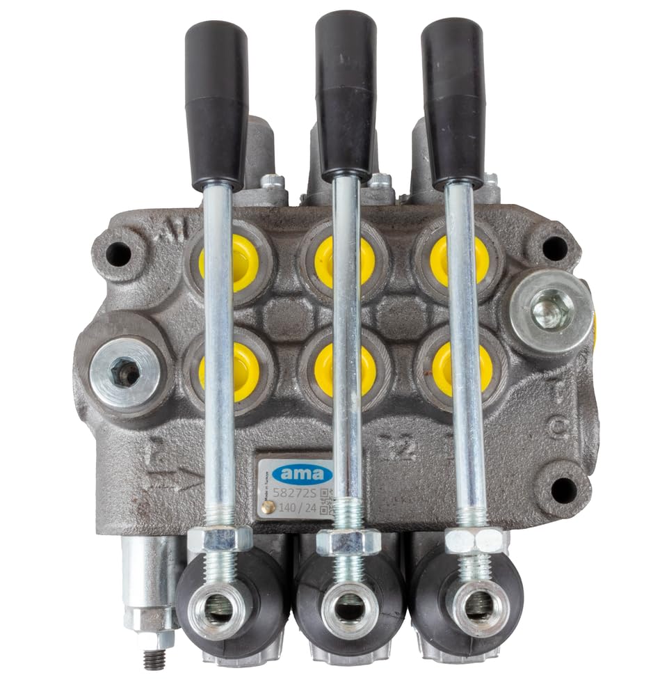 Distributeur hydraulique Ama Basic pour tracteurs 3/8" et à 3 leviers : Distributeur hydraulique double effet avec rappel par ressort, Débit 40 L/min, Pression maximale 180 bar