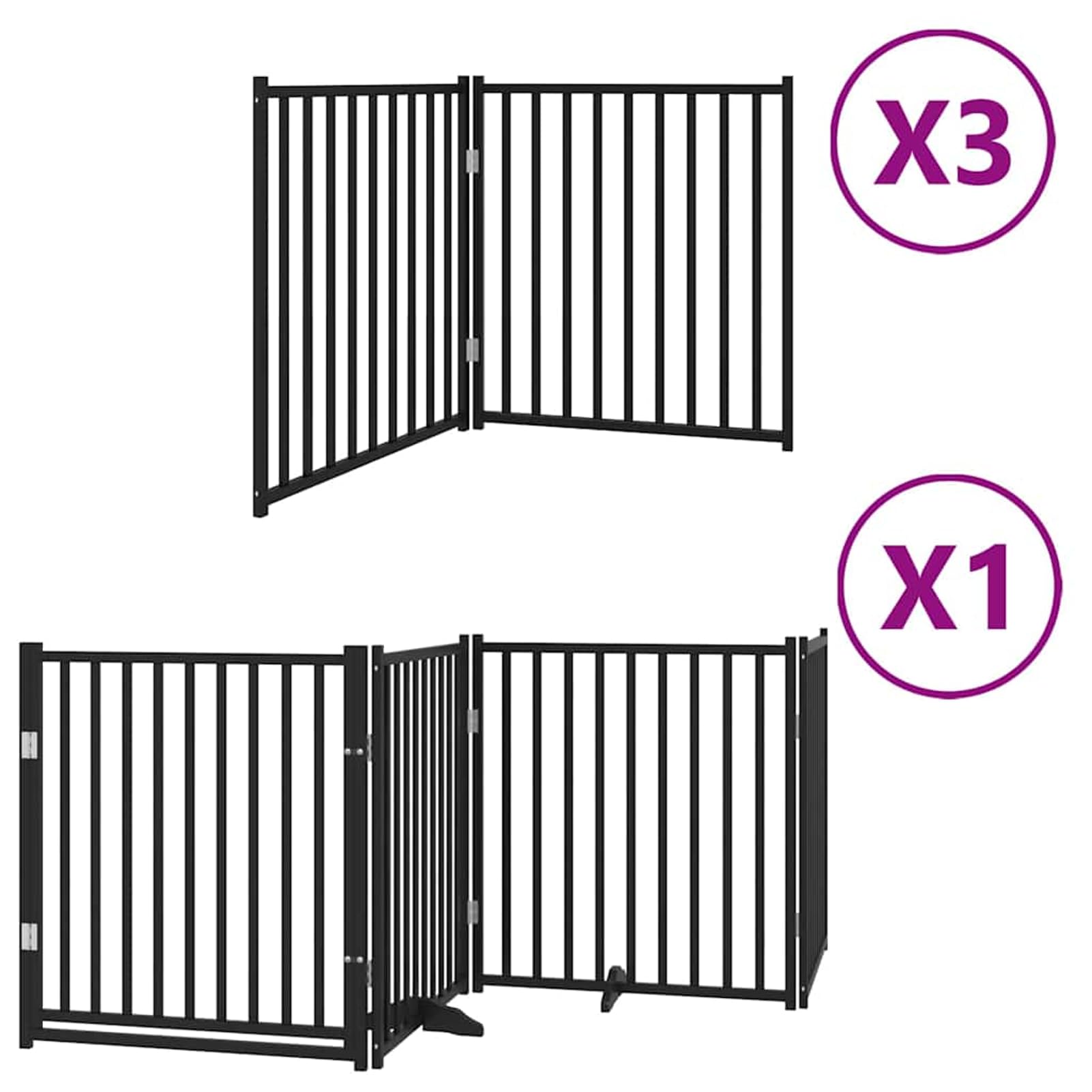 Tidyard 10-TLG. Hundetor mit Tür Faltbar Schwarz 800 cm Pappelholz, Modulares Haustiertor für Zimmer Durchgänge Korridore für Kleintiere wie Hunde Katzen Welpen3155743
