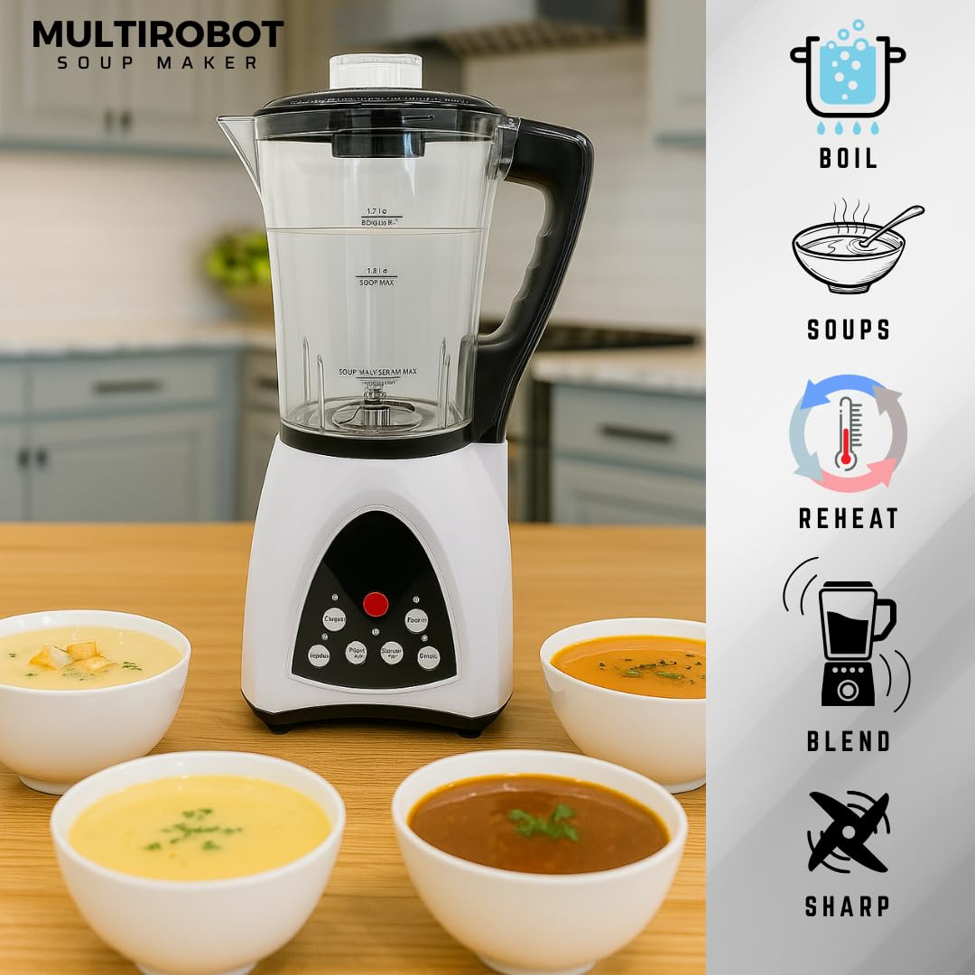 MULTI ROBOT Soupière électrique, Multifonction Blender Smoothie Maker, 1700 ml, Remuer, fouetter et cuisiner, puissant processeur alimentaire ultra-compact, Idéal pour les soupes (1 Multi Robot + Set)