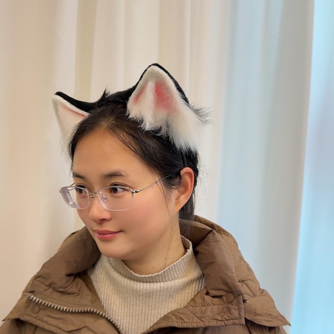 Electric Tail Motorized Tail Moving Faux Tail for Cosplay&Paty fluffy and soft social anxiety accessories Electric Pet cat fox/wolfTail Ear (black Ear( no electric ))