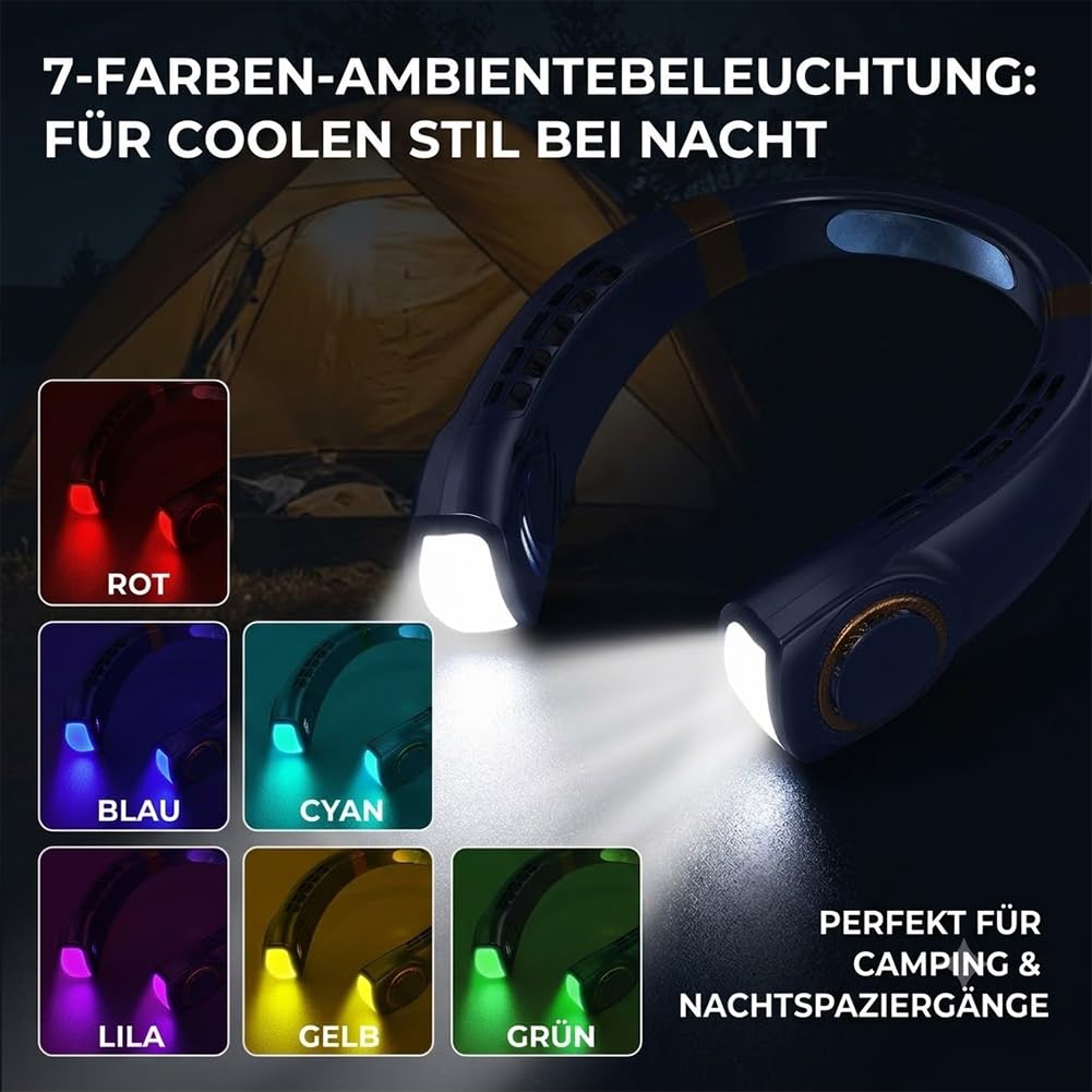 Nackenventilator mit Kühlung, Tragbarer Hals Ventilator Leise, 5 Geschwindigkeiten, Wiederaufladbarer Nackenlüfter mit Akku und LED-Display, Bladeless Ventilator für Nacken