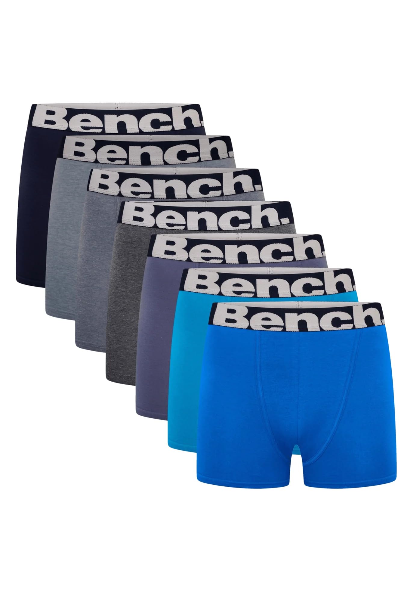 Bench Men’s 7 Pack Assorted Colours Cotton Boxer Briefs, Elastic Logo Waistband Mens Boxers Shorts Multipack, Underwear for Men, Boxer Shorts Trunks, Mens Underpants Gift Set Multicolor S