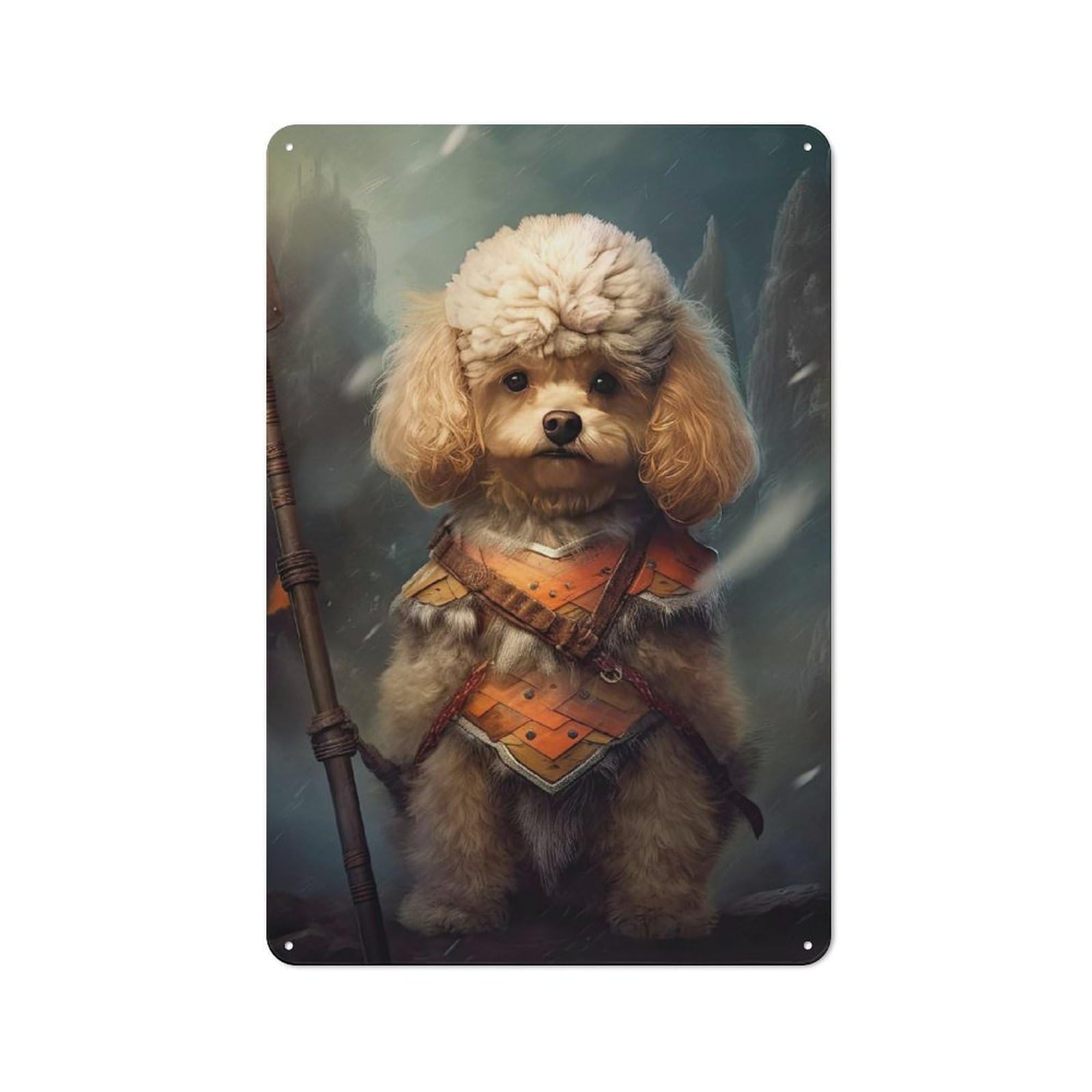 Junmoney Style-20 Toy Poodle Viking Decorative Tin Plaque 30X20cm, Vintage Bar Wall Plaque For Bar, Kitchen, Garage Or Games Room