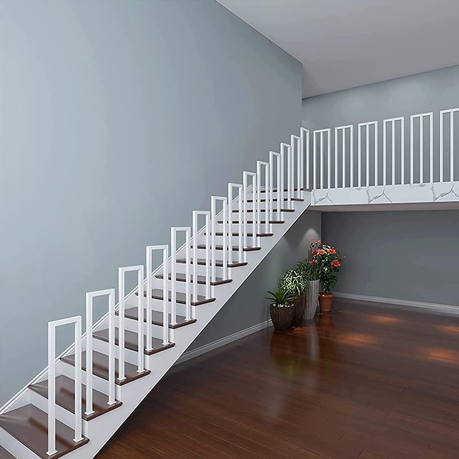 Stair Railing Indoor,Hand Rails for Outdoor Steps,1.1/1.4/1.8/2.1/2.4/2.7/2.9/3.1/3.3FT Square Transitional Railing Handrails, Stair Rail for Loft Porch Corridor Villa Hotel(White,90CM/2.9FT)