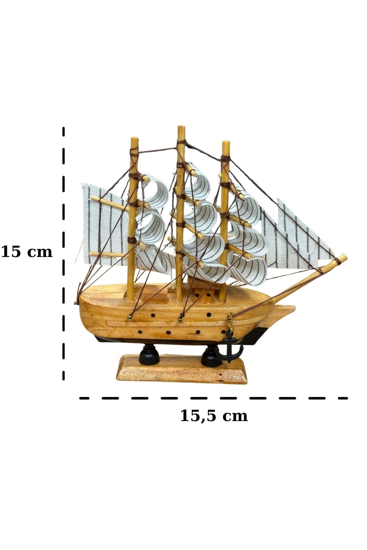 ARVALE El Yapımı Dekoratif Ahşap Yelkenli - Retro Denizcilik Temalı Süs - 15,5 cm