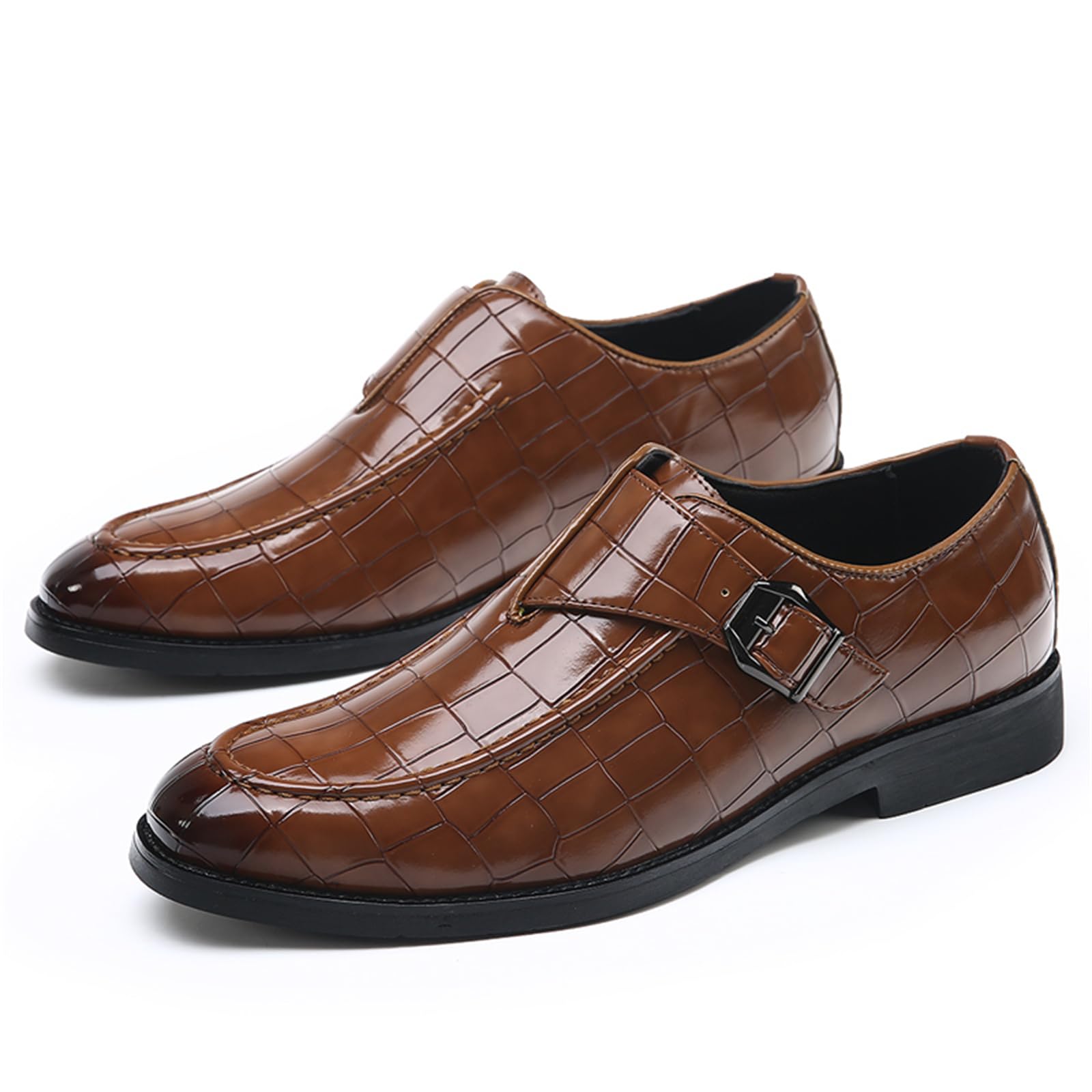 Zapatos Formales Monje De Hombre con Hebilla De Cuero Patentado Mocasines De Vestir Sin Cordones para Trabajo De Negocios