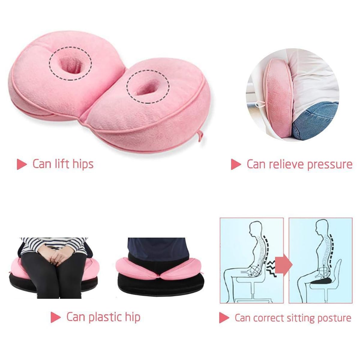 Cojín de doble comodidad para elevar la cadera, multifunción, para aliviar la presión, se adapta al asiento, espalda, dolor de isquiotibiales, sillas de oficina, silla de ruedas, silla de cocina,
