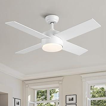 Ceiling Fans with Lights Remote Control,SNJ 44 inch Modern Ceiling Fan for Bedroom,Kitchen,Living Room,White Ceiling Fan with Light indoor,AC Quiet ...
