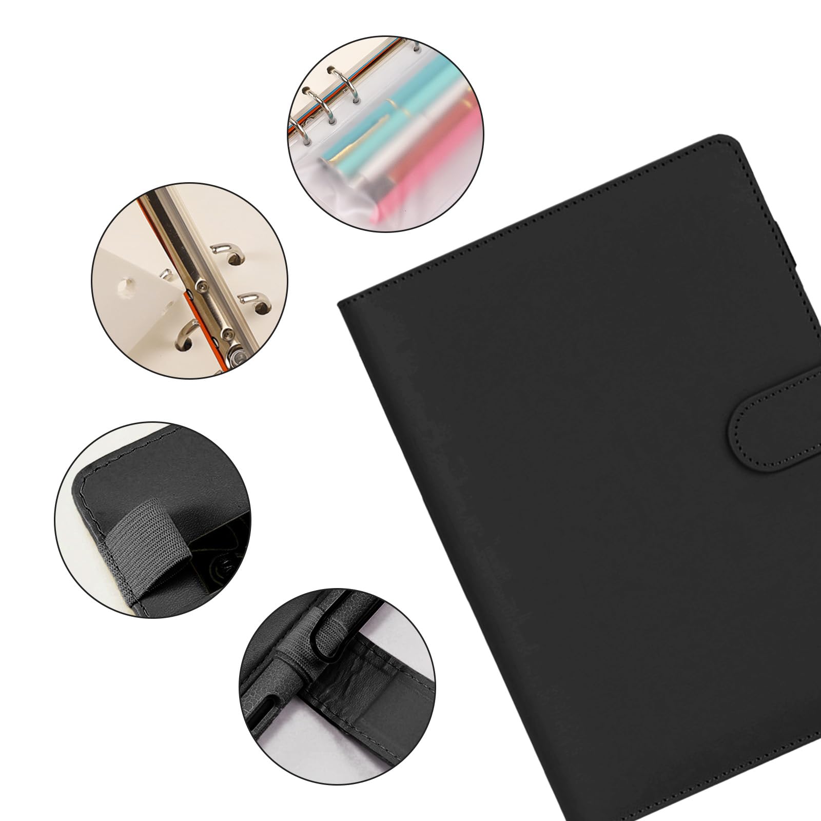 Classeur à Anneaux A5 Rechargeable, JIANTA Carnets Journaux Cuir PU Avec Papier Rechargeable, 240 Feuilles, 2 Pièces Sac De Reliure 6 Trous Pour L'école, Le Bureau - Noir