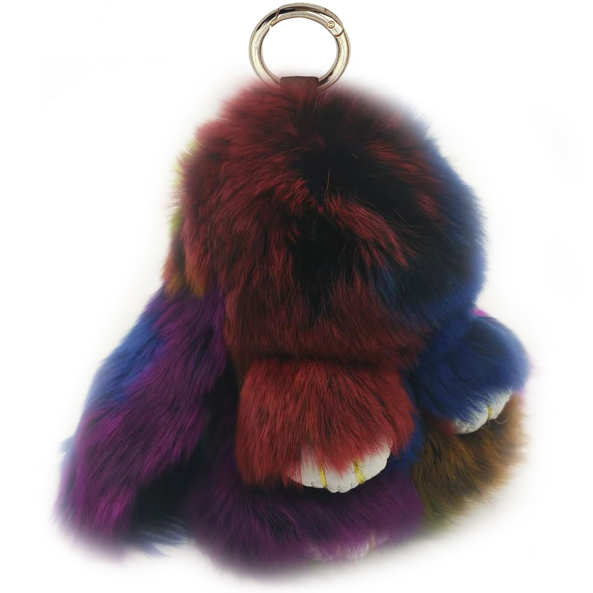 Bunny Keychain Soft Fluffy Rabbit Keychain 3.9in Cute Colorful Rabbit Fur Pom Pom Key Rings for Women