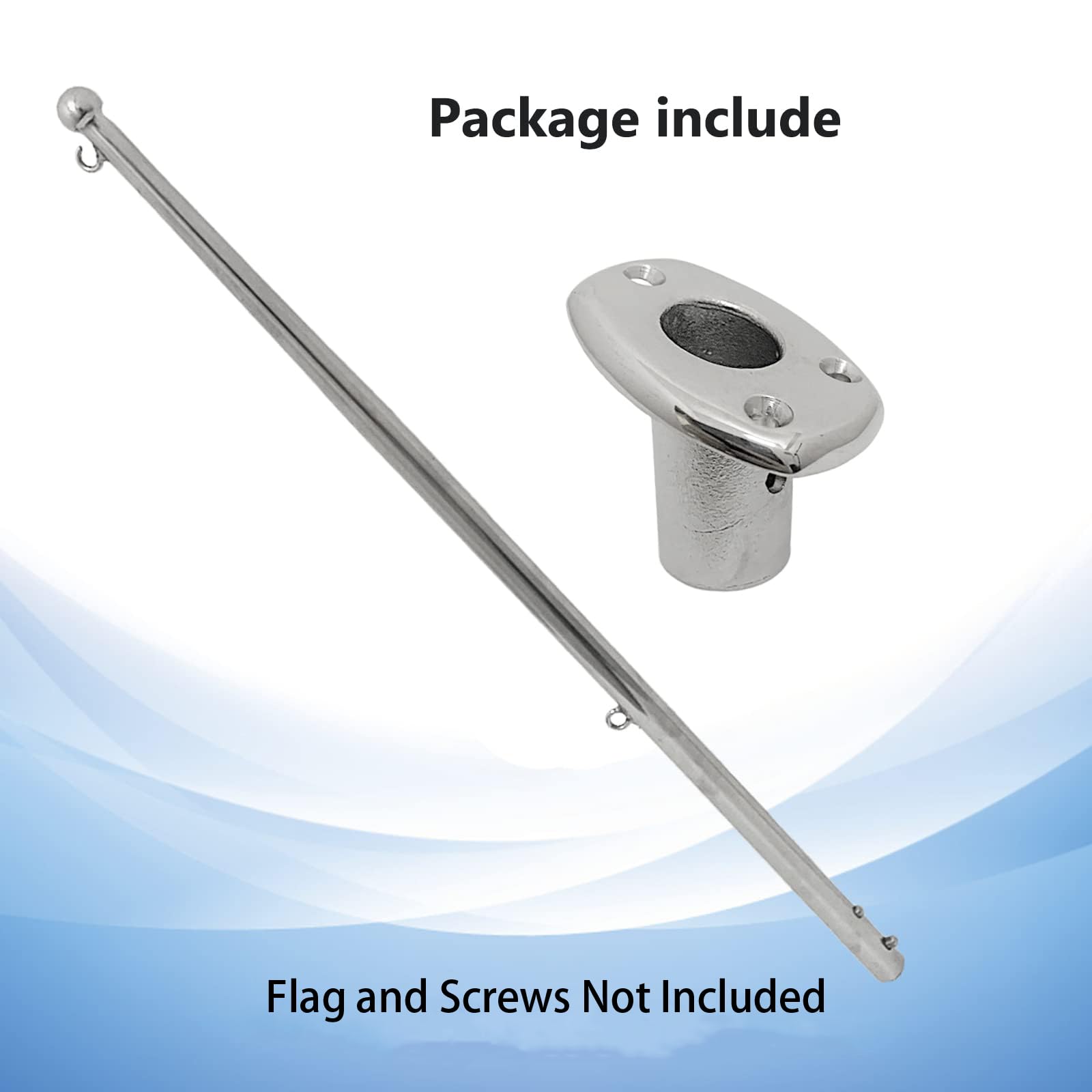 Bootsflaggenmast und Montagebasis, Bootsdeck-Stecknussstangenhalter-Set für Rohre 1,9 cm im Durchmesser, für 30,5 cm bis 40,6 cm Flagge (A)