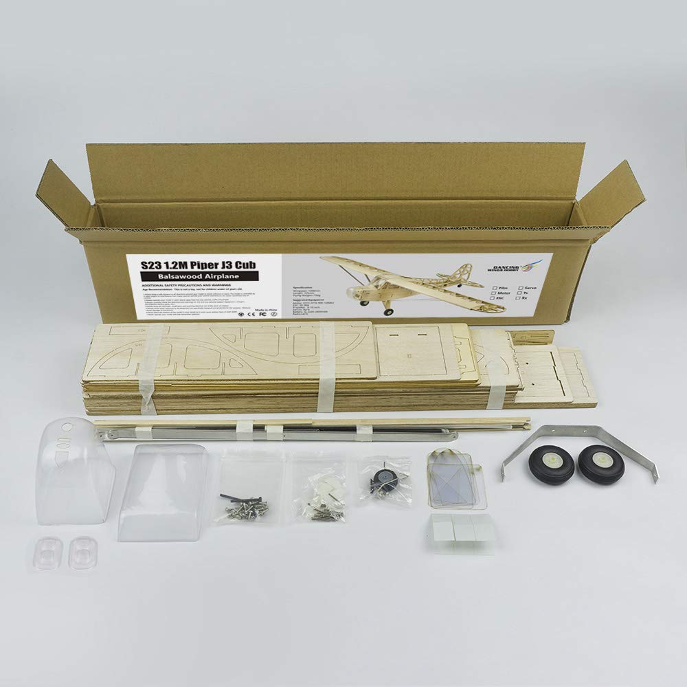 Domary Balsaholz-Flugzeug, RC-Flugzeug, Balsaholz-Elektroflugzeug, Holz-RC-, 1200 Mm, J3 CUB, Zerlegtes Kit, Einfach zu Steuern mit Holzstruktur für Neue Spieler
