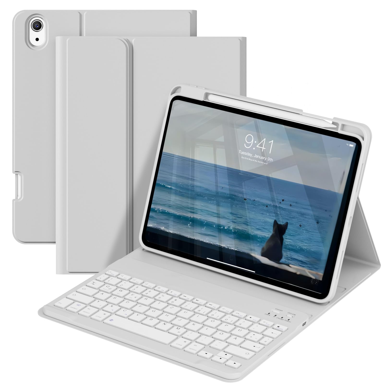 zoyu für iPad 11/10. Generation Hülle mit Tastatur, Magnetische Kabellose Abnehmbare Tastatur, Dünn und leicht für iPad A16 2025 11 Zoll/10. Generation 2022 10,9 Zoll mit Stifthalter, Grau