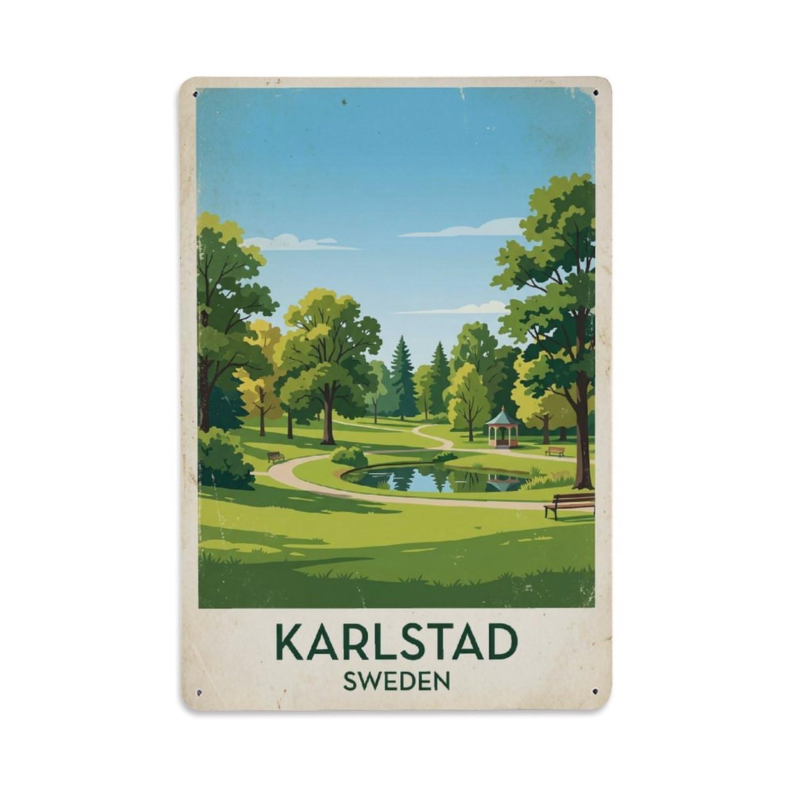 Vintage Travel Karlstad Sweden Parks Metal Tin Sign