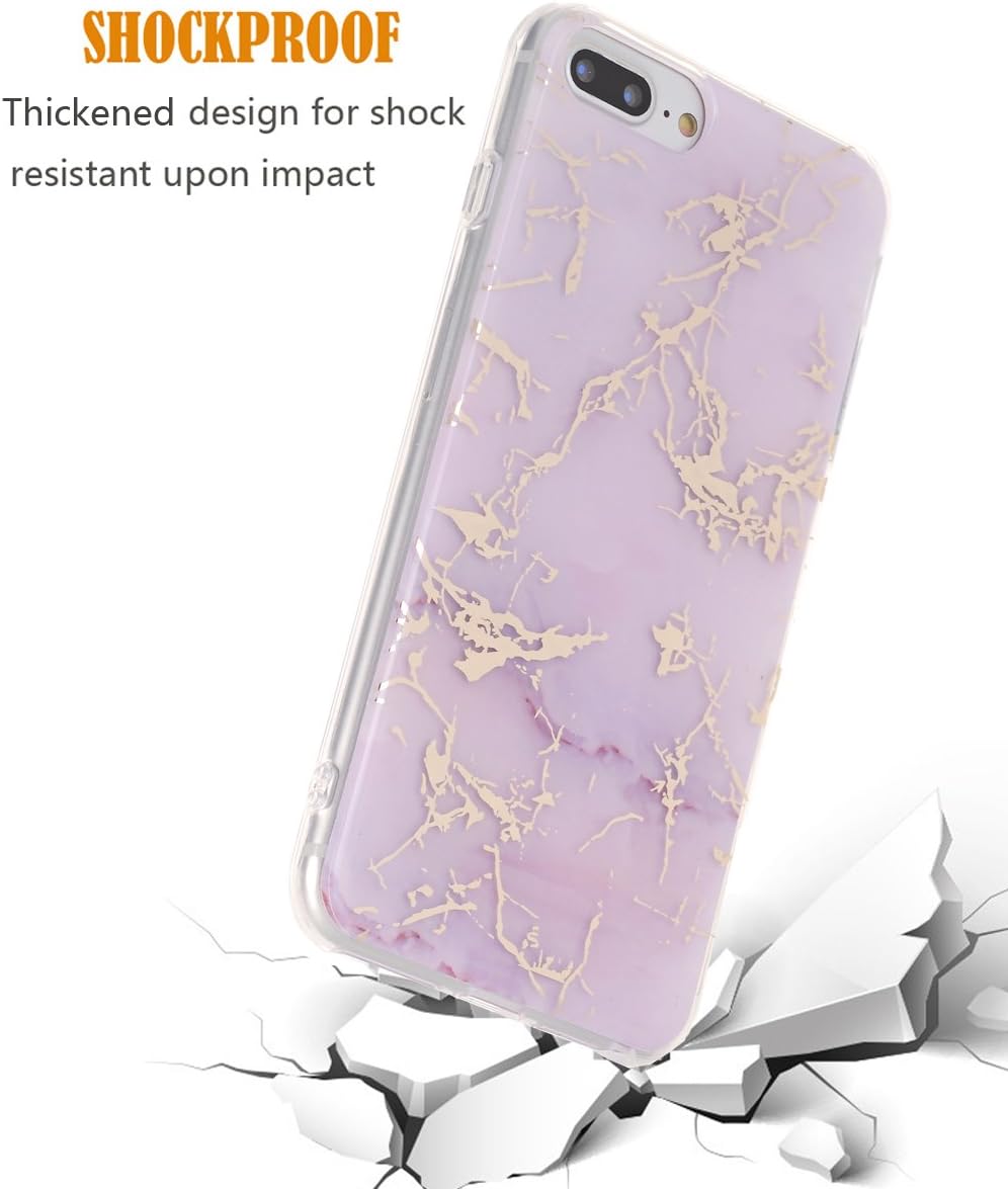 SPEVERT iPhone 7 Plus Case,iPhone 8 Plus Case,Marble Pattern Hybrid Hard Back Soft TPU Raised Edge Ultra-Thin Shock Absorption Protective Case for iPhone 7 Plus/iPhone 8 Plus - Purple
