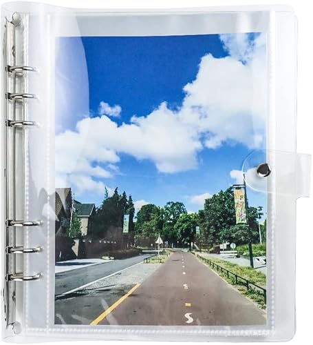 Carpeta Kpop de PVC transparente blanco para tarjetas fotográficas de hojas sueltas de 6 anillos de ancho A5 con 8 pulgadas, 50 bolsillos, páginas