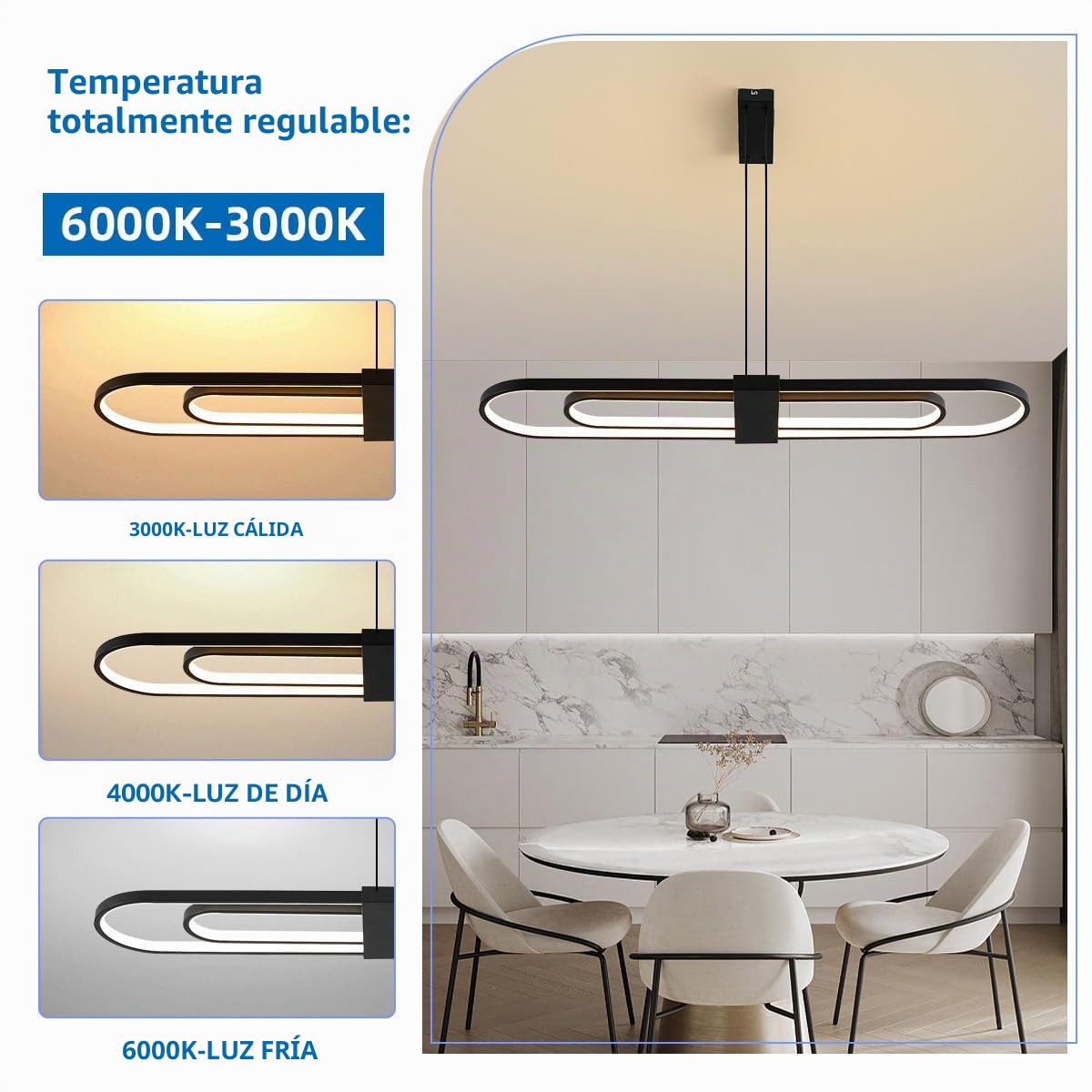 Modernos LED Lampara Colgante Isla Cocina Ovalado,Infinitamente Regulable Doble Anillo DiseñO Candeeiro Teto Suspenso LáMpara ,Altura Ajustable Lineal Lamparas Comedor Colgantes Sala Pasillo Oficina