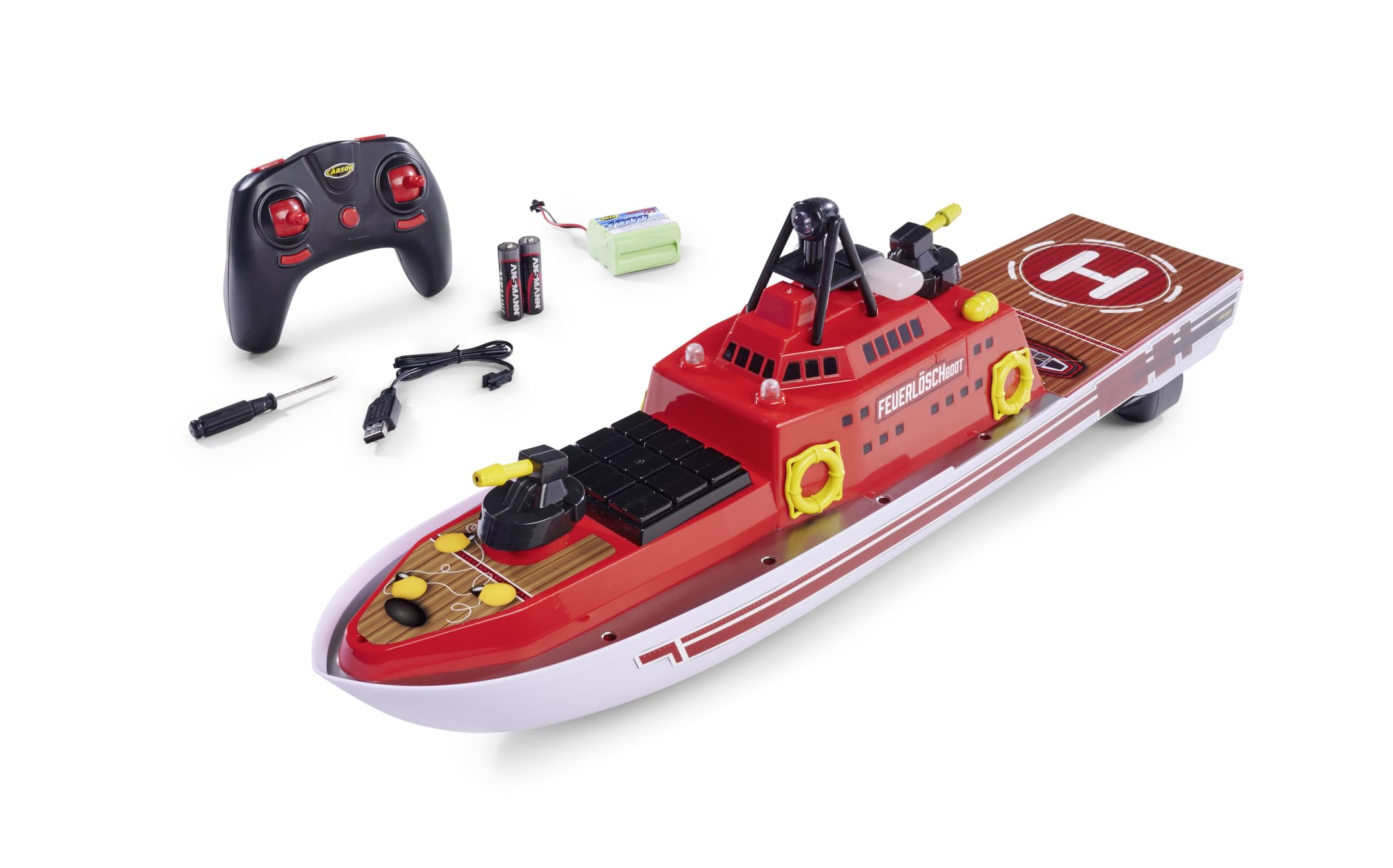 Carson 500108051 RC- Fireboat 2.4G 100% RTR - łódź zdalnie sterowana, łódź RC, łódź zdalnie sterowana dla dzieci i dorosłych, w tym pilot zdalnego sterowania