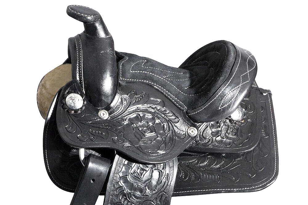 Selle Miniature En Cuir De Cheval Western à Fleurs De 8 Po
