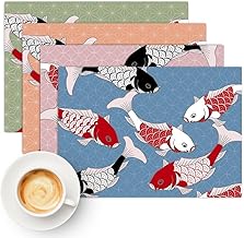kina - TV0046 Set of 4 American Placemats, Washable, Scratch Resistant Reusable | Not Dishwasher Safe | Carpe Koi Design | Size 45 x 32 cm