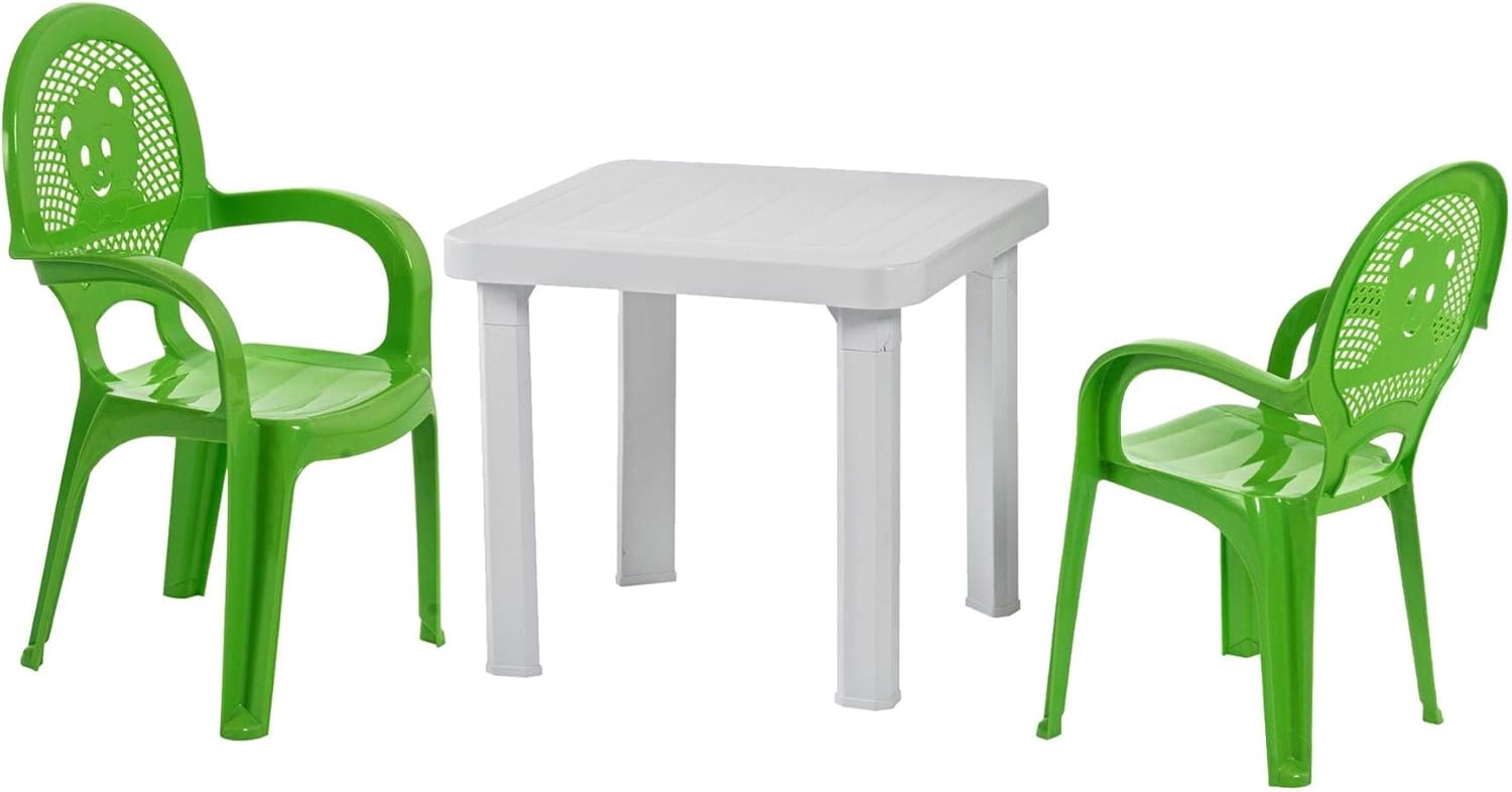 Resol 3 Piece Green & White Mini Kids Garden Table and Chairs Set