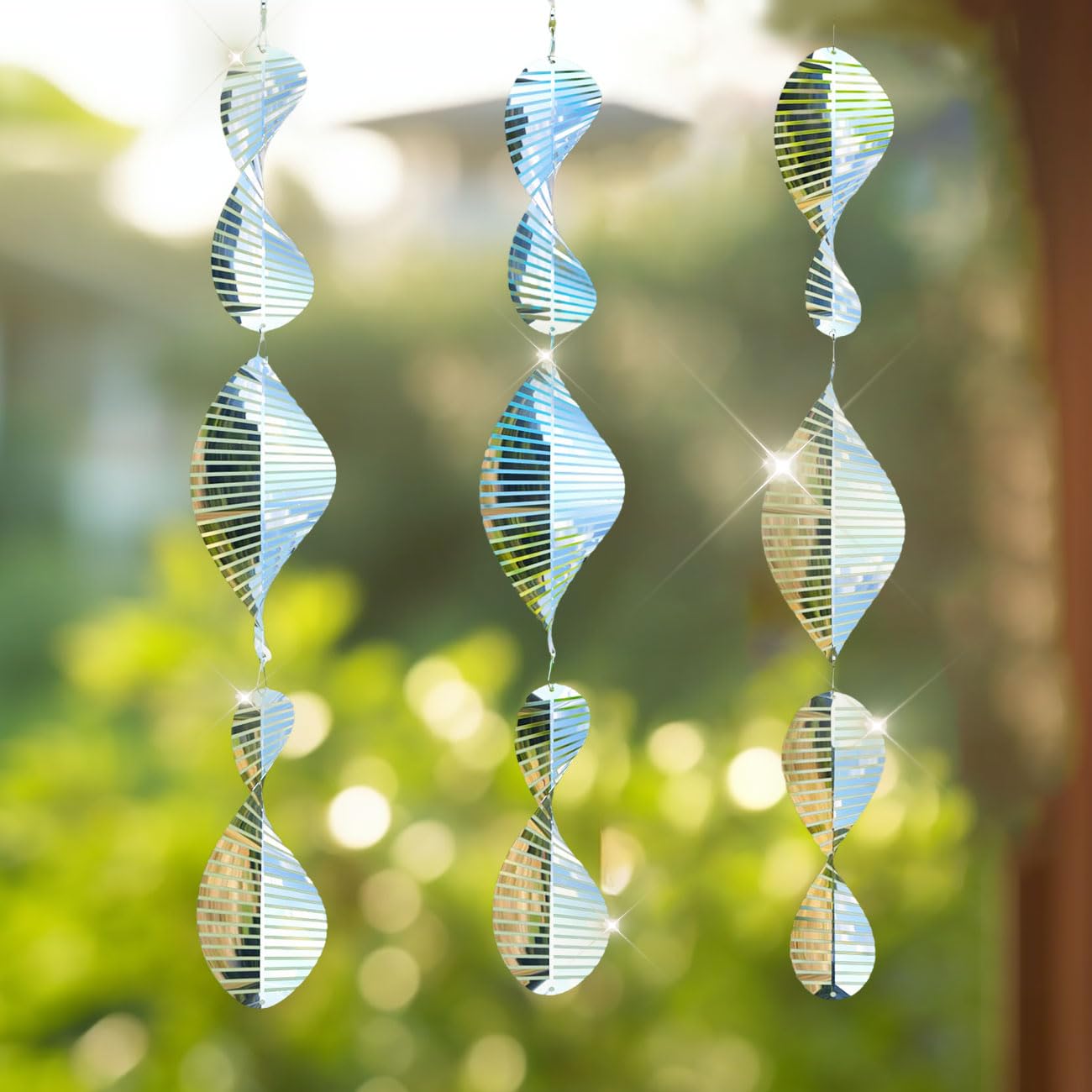 9 PCS Metal Bird Scare Discs 3D Reflective Bird Devices Deterrent Reflectors Sparkly Wind Spinners for Outside Patio, Windows, Fruit Trees