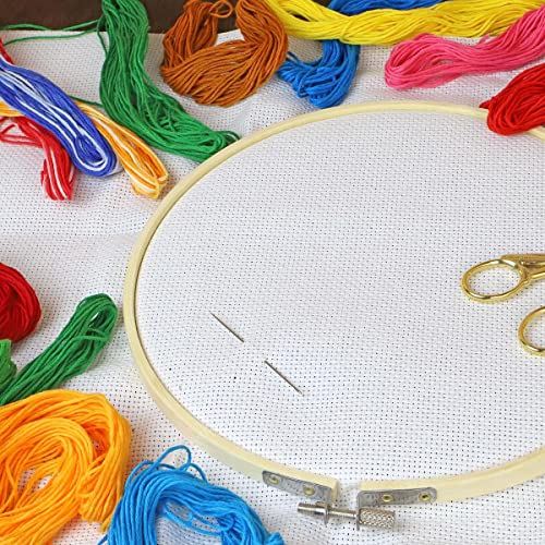 Image of Essentials by Leisure Arts 8 Inch Bamboo Embroidery Hoop with Adjustable Tension Screw, Smooth Lightweight Hoop for Cross Stitch, Needlepoint, Quilting and Sewing