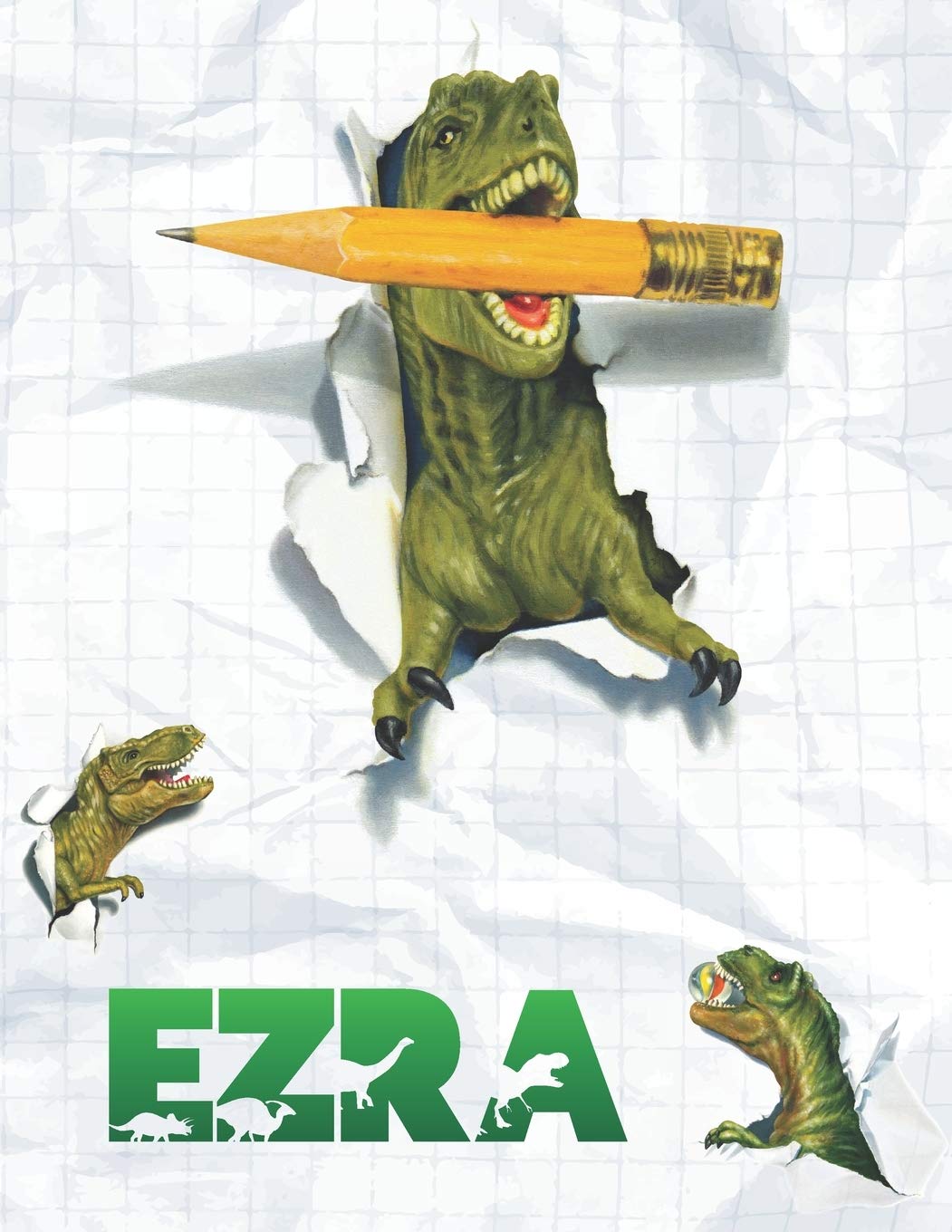 Ezra: Personalized Dinosaur Sketchbook For Boys. 8.5"x11" 110 Pages. Doodle, Draw, Sketch, Create, Dino!