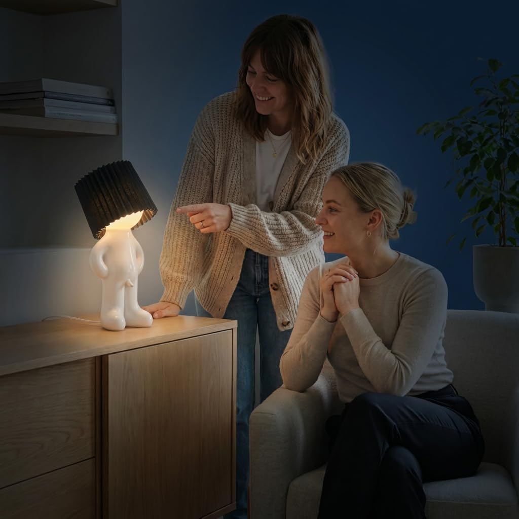 Lunikon Larry the Lamp—LED Nachtlicht Shy Man Figur Kreative Tischlampe Dekorative Nachttischlampe für Büro und Schlafzimmer (Weiß)