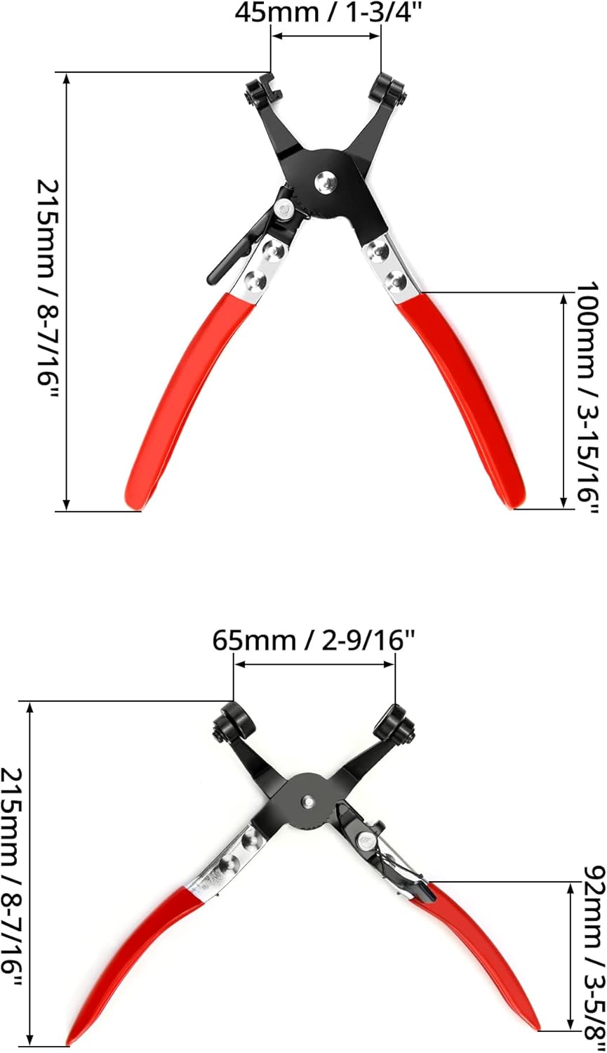 QWORK Hose Clamp Pliers Set, 2-Piece Auto Locking Clamps, Flat & 45 Angled Belt Hose Repair Tool