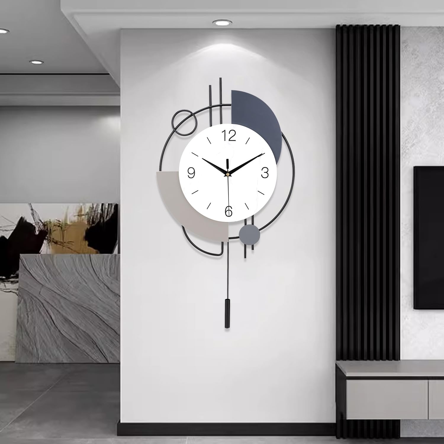 SIN&MI Wall Clock,Decorative Clocks with Pendulum,Silent Quality Quartz Wall Decor Battery Operated,Large Wall Clock for Living Room,Kitchen,Home,Bathroom,Bedroom,16 * 26.5Inch Black