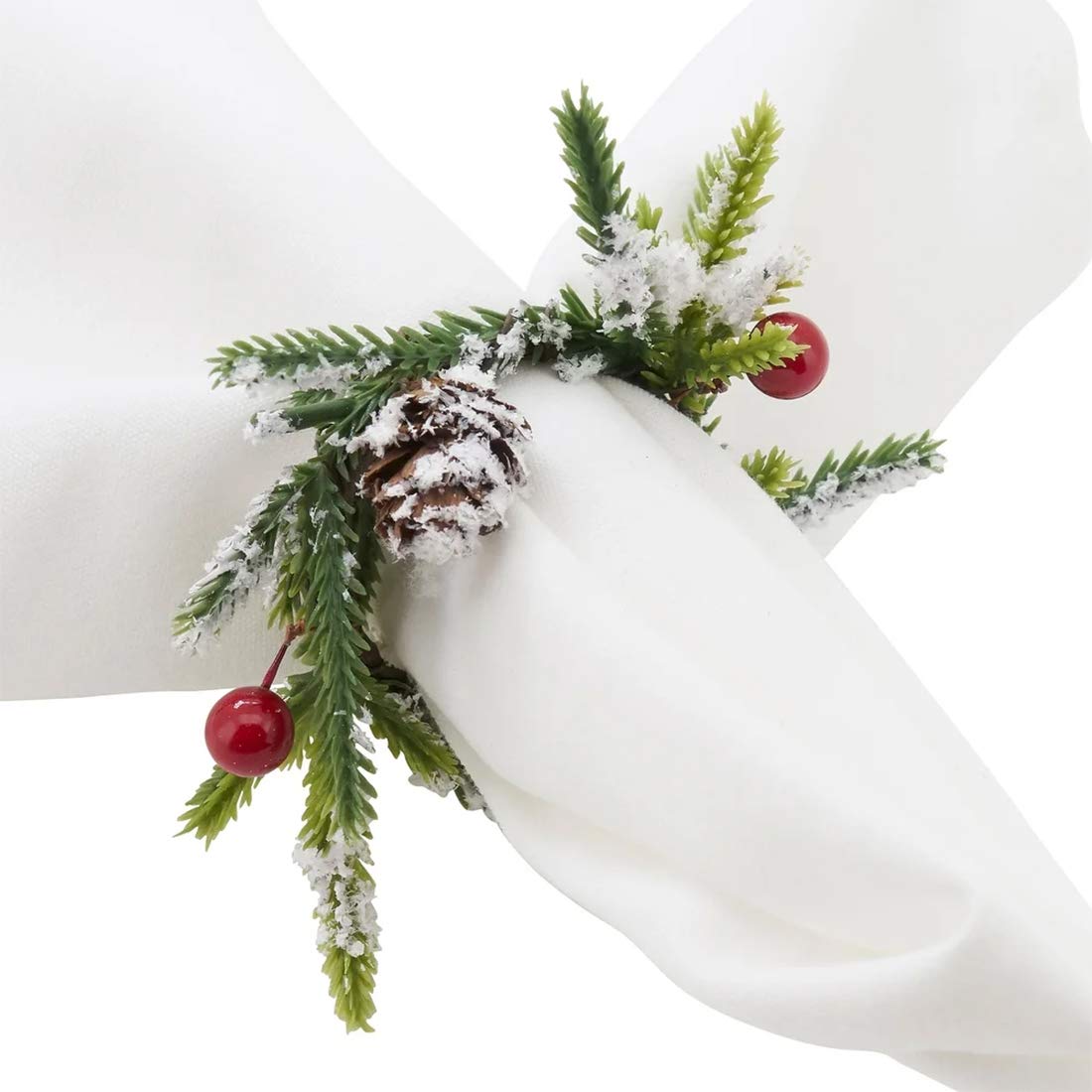 Fennco Styles Handmade Frosted Red Berry Christmas Decorative Napkin Rings, Set of 4 - Festive Napkin Holders for Home, Dining Room, Banquet, Family Gathering, Holiday Decor and Special Occasion